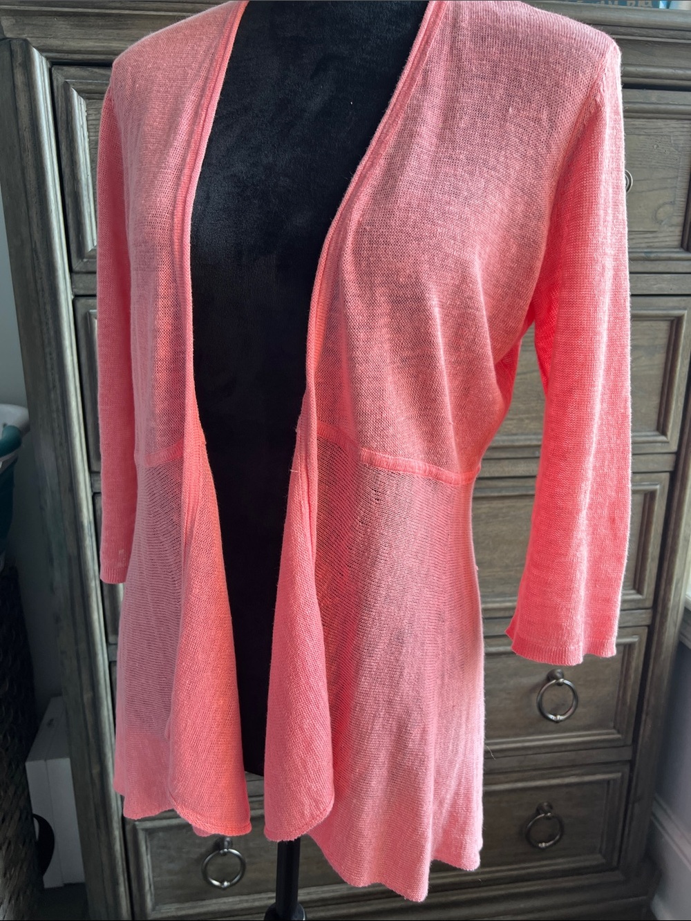 Eileen Fisher Coral Open-Front Lightweight Cardigan